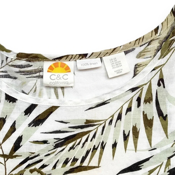 C&C California Linen Botanical Print Top - Picture 2 of 3